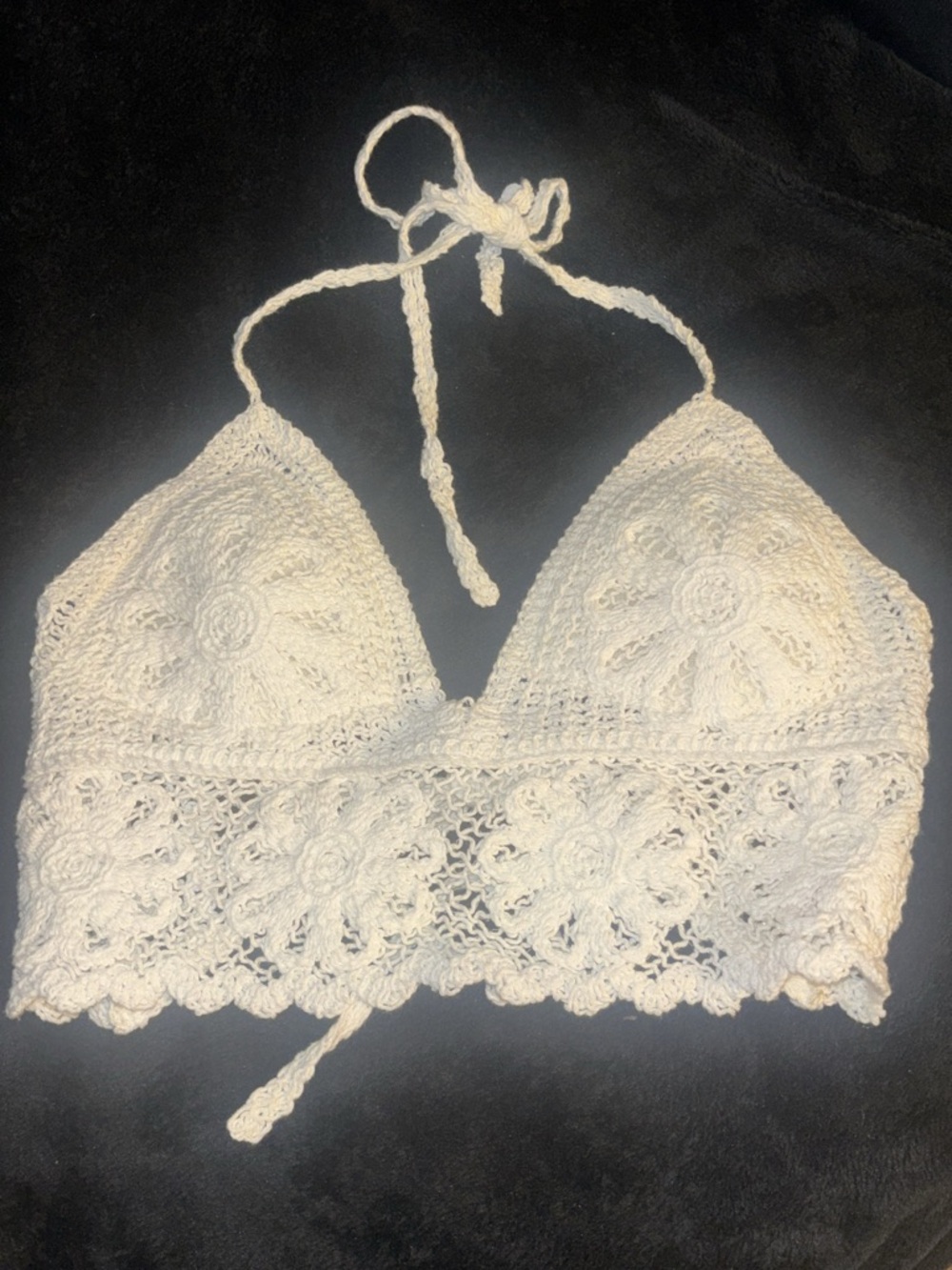 Crochet Halter Bralette Top in Off-White